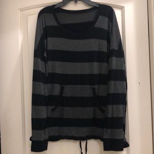 Gray/Black Striped Sweater With Pocket